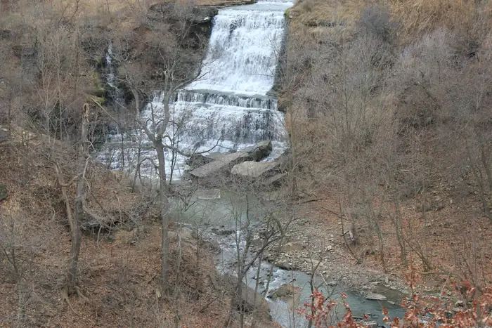 Albion Falls cascading down the Niagara Escarpment in Hamilton's Red Hill Valley in winter